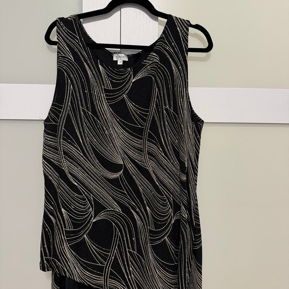 Avenue Women’s Sleeveless Layered Tunic Top Size 18/20 Black Gold Shimmer